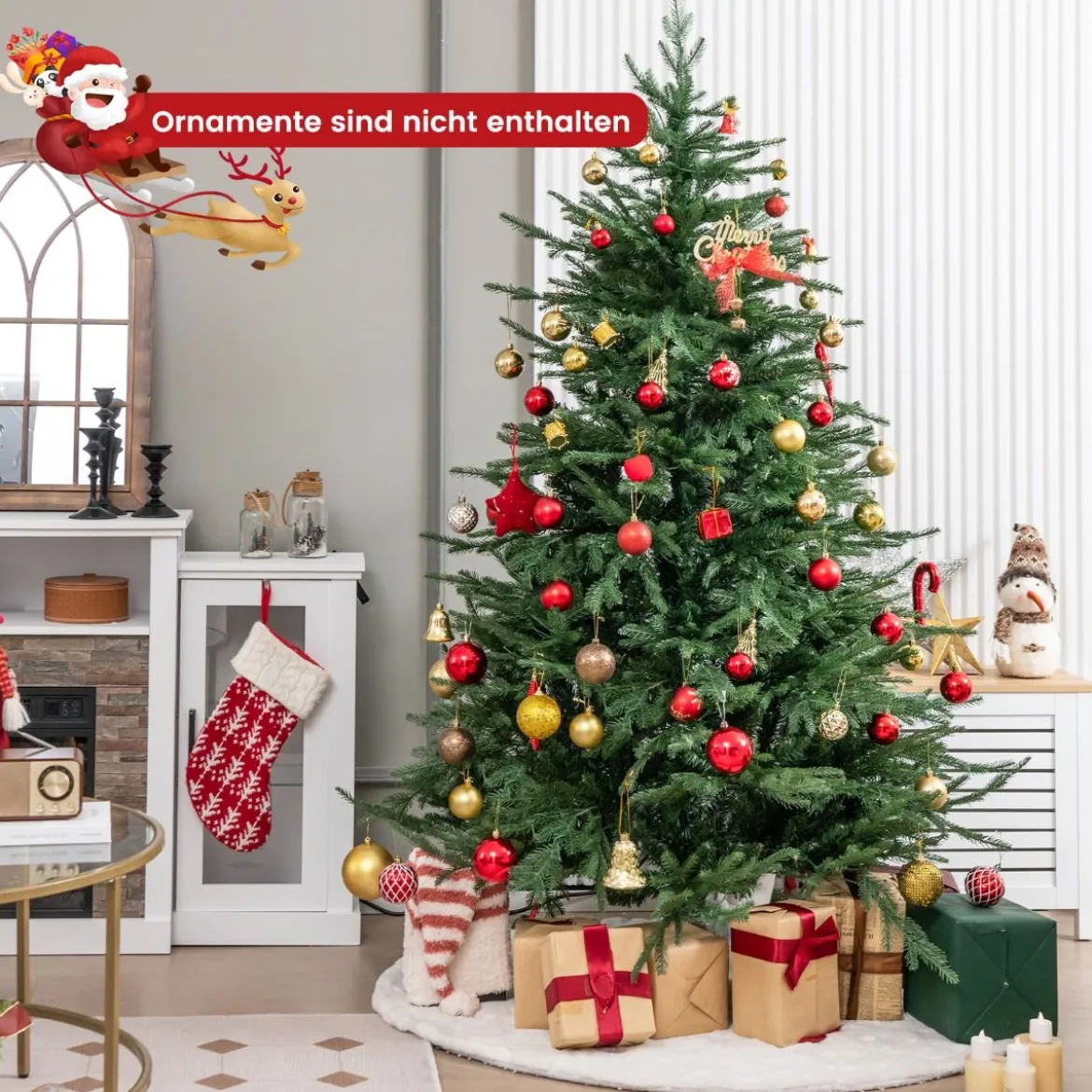 180 cm Künstlicher Weihnachtsbaum mit 8 Lichtmodi & 280 warmweißen LED-Lichtern
