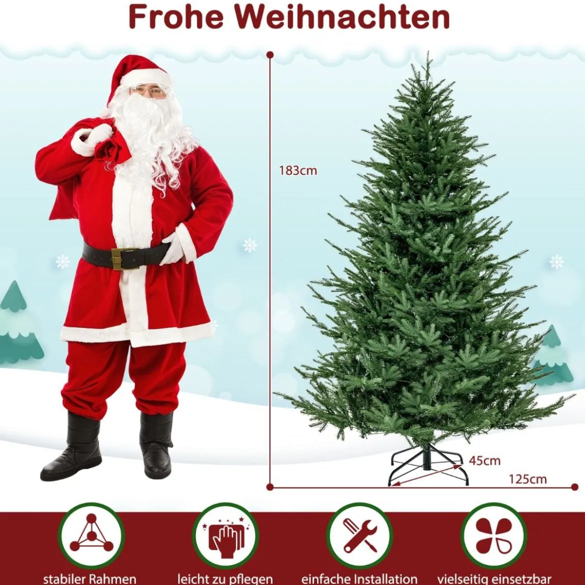 180 cm Künstlicher Weihnachtsbaum mit 8 Lichtmodi & 280 warmweißen LED-Lichtern