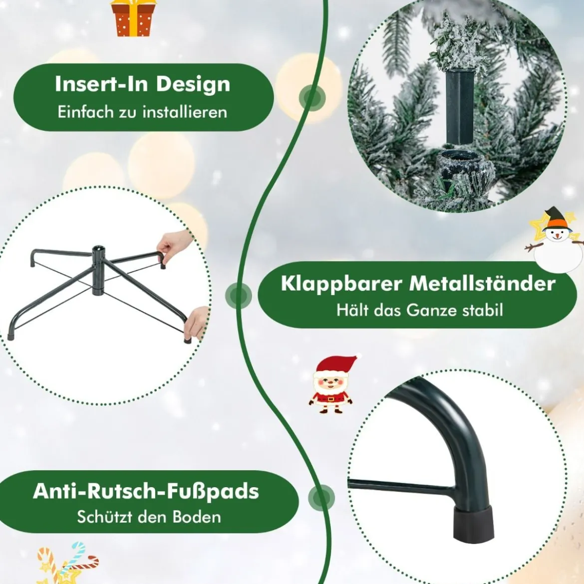 180 cm Künstlicher Weihnachtsbaum mit Beleuchtung & 260 LEDs in Warmweiß