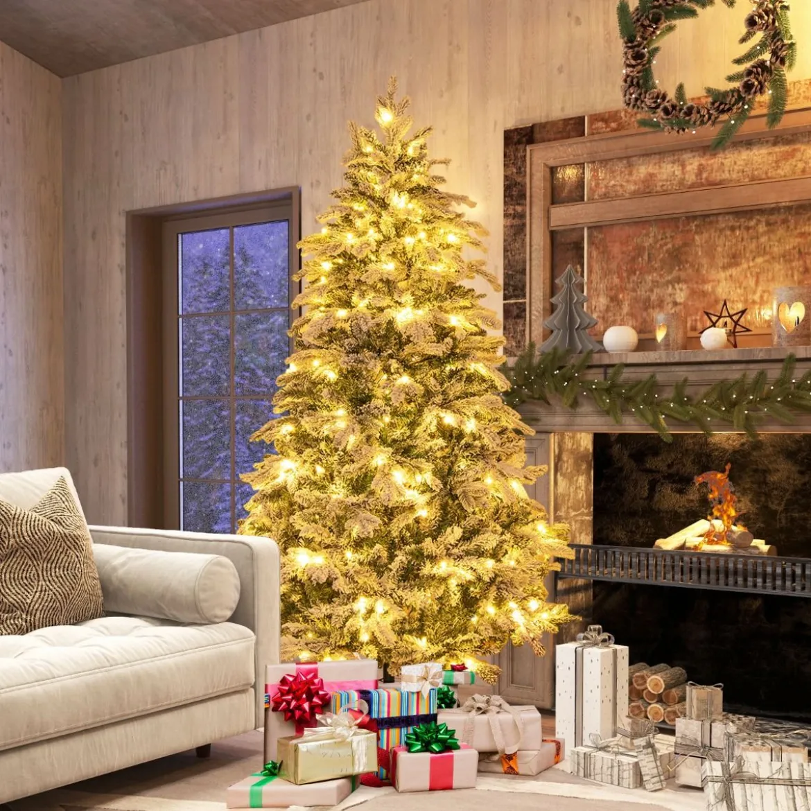 180 cm Künstlicher Weihnachtsbaum mit Beleuchtung & 260 LEDs in Warmweiß