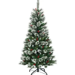 150/180/210/240 cm Künstlicher Weihnachtsbaum mit Schneeflocken roten Beeren und Kiefernzapfen Grün