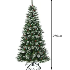 150/180/210/240 cm Künstlicher Weihnachtsbaum mit Schneeflocken roten Beeren und Kiefernzapfen Grün