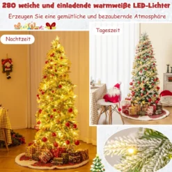190 cm Künstlicher Weihnachtsbaum mit Beleuchtung und Schnee Kunstbaum Weihnachten für Zuhause Grün+Weiß