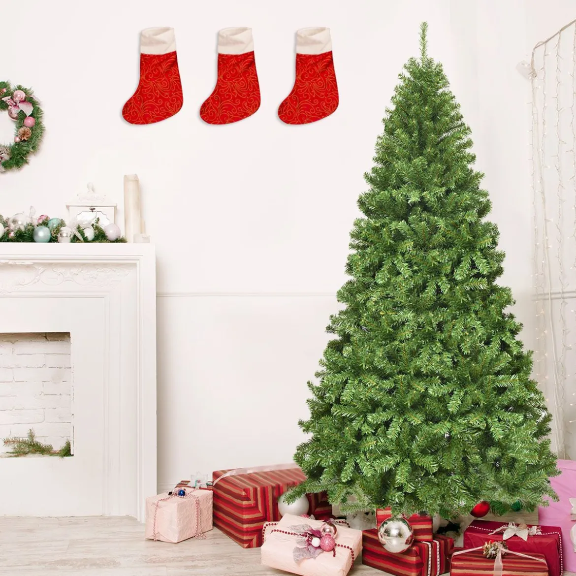 230 cm Künstlicher Weihnachtsbaum mit Metallständer Christbaum Weihnachten Grün