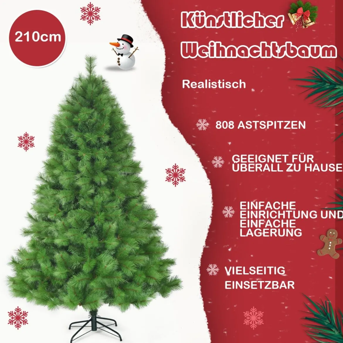 210 cm Künstlicher Weihnachtsbaum Tannenbaum mit Metallständer Weihnachten Grün