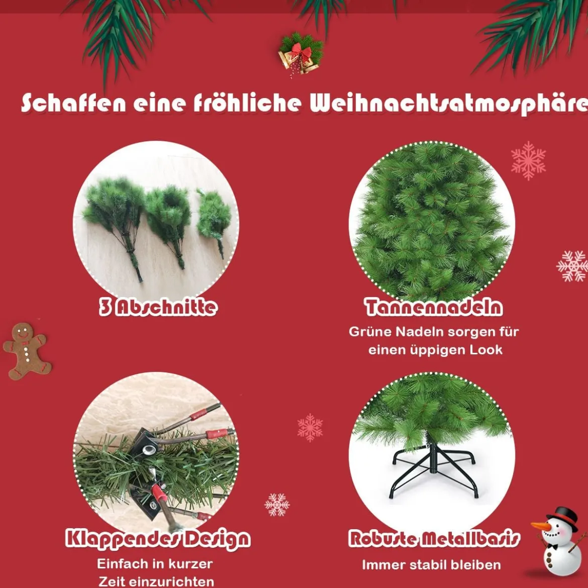210 cm Künstlicher Weihnachtsbaum Tannenbaum mit Metallständer Weihnachten Grün