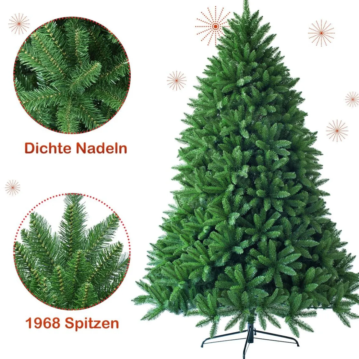 225 cm Künstlicher Weihnachtsbaum hochwertige PVC-Nadeln Christbaum Grün