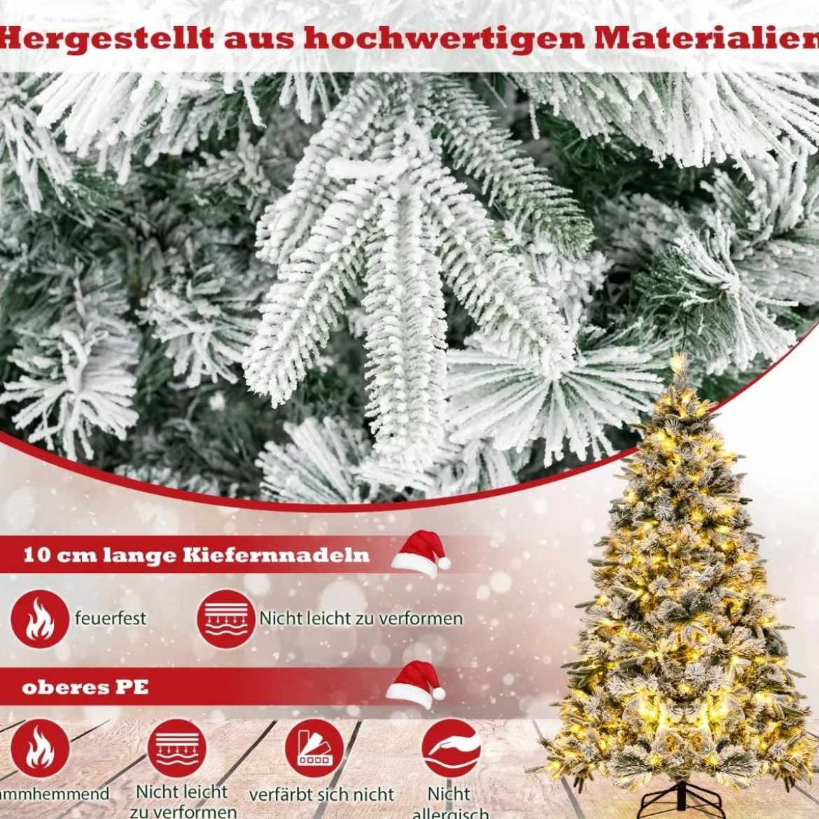 180 cm Künstlicher Weihnachtsbaum mit Schnee & 250 Warmweißen LED-Lichtern Grün