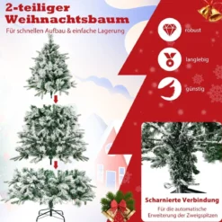 180 cm Künstlicher Weihnachtsbaum mit Schnee & 250 Warmweißen LED-Lichtern Grün