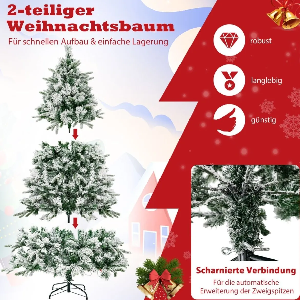 180 cm Künstlicher Weihnachtsbaum mit Schnee & 250 Warmweißen LED-Lichtern Grün