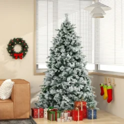 180 cm Künstlicher Weihnachtsbaum mit Schnee & 250 Warmweißen LED-Lichtern Grün