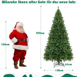 270cm Künstlicher Weihnachtsbaum mit Klappsystem & 2132 Spitzen PVC Nadeln Tannenbaum