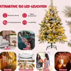 136 cm Künstlicher Weihnachtsbaum mit Schnee & 150 Warmweißen LED-Lichtern Grün
