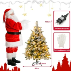 136 cm Künstlicher Weihnachtsbaum mit Schnee & 150 Warmweißen LED-Lichtern Grün