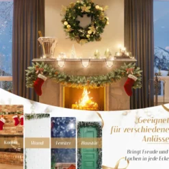 60 cm künstlicher Weihnachtskranz mit 35 Warmweißen LEDs & Kieferzapfen & Beeren