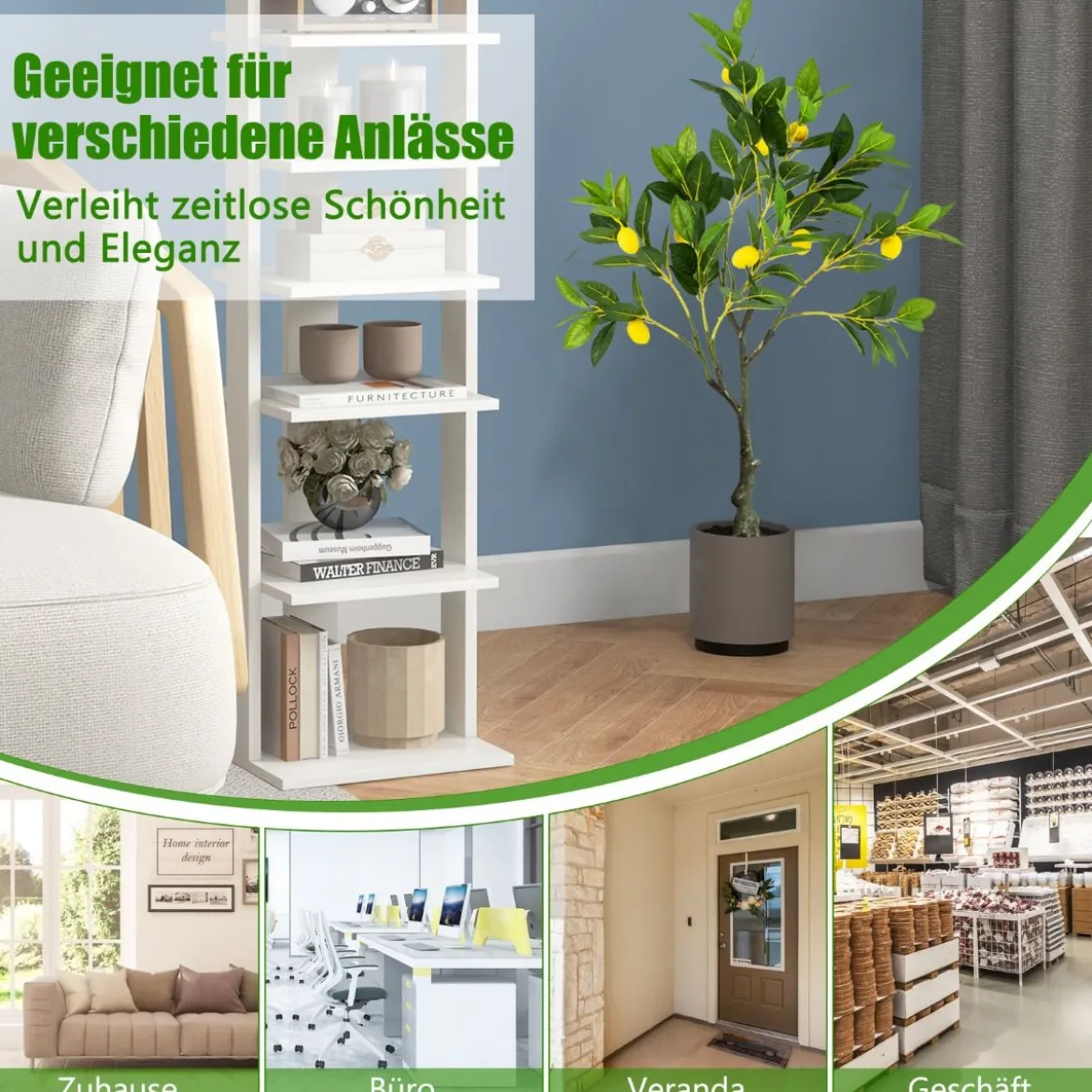 80 cm Künstlicher Zitronenbaum Limonenbaum mit Topf & 9 Zitronen Kunstpflanze mit Früchten