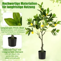 80 cm Künstlicher Zitronenbaum Limonenbaum mit Topf & 9 Zitronen Kunstpflanze mit Früchten