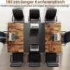 180 cm Konferenztisch großer Besprechungstisch holz für 6-8 Personen Rechteckiger Meetingtisch Rustikal Braun & Schwarz