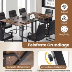 180 cm Konferenztisch großer Besprechungstisch holz für 6-8 Personen Rechteckiger Meetingtisch Rustikal Braun & Schwarz