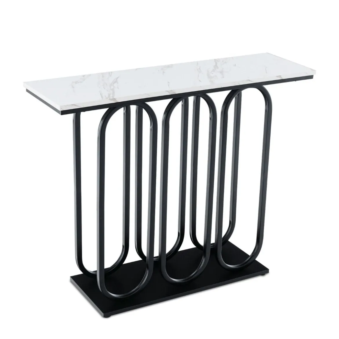 100 cm Konsolentisch aus Kunstmarmor mit Verstellbaren Fußpolstern &Metallrahmen & Kippschutz-Sets