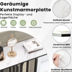 100 cm Konsolentisch aus Kunstmarmor mit Verstellbaren Fußpolstern &Metallrahmen & Kippschutz-Sets