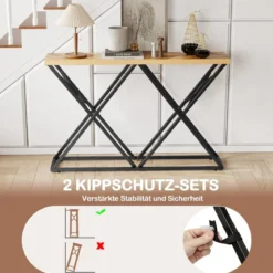 140 cm Konsolentisch Landhaus-Eingangstisch mit geometrischer Metallbasis industrieller Akzenttisch Holzfarbe