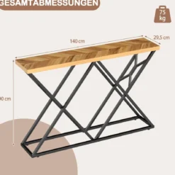 140 cm Konsolentisch Landhaus-Eingangstisch mit geometrischer Metallbasis industrieller Akzenttisch Holzfarbe