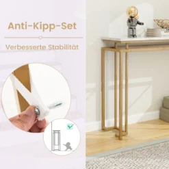 120 cm Konsolentisch mit Kunstmarmor Tischplatte & Geometrischem Metallrahmen Flurtisch Golden