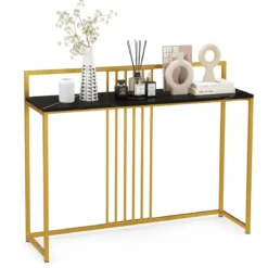 120 cm Konsolentisch mit Marmoroptik & Goldfarbenem Metallgestell Moderner Flurtisch Schwarz