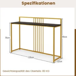 120 cm Konsolentisch mit Marmoroptik & Goldfarbenem Metallgestell Moderner Flurtisch Schwarz