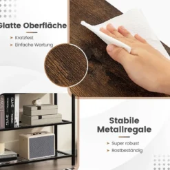 100 cm Konsolentisch mit 2 Schubladen 3 Ebenen Flurtisch aus Holz Beistelltisch mit Metallrahmen Rustikales Braun
