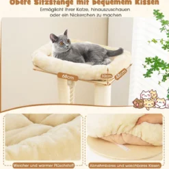 173 cm Kratzbaum aus Holz mit Katzenhöhle & Matten & Ball & Hängeseil Katzenbaum Beige