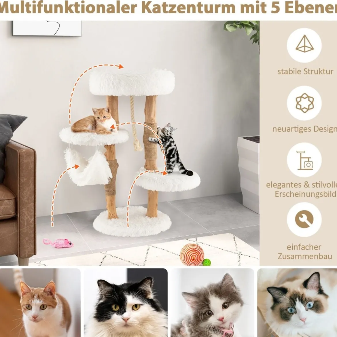 87 cm Kratzbaum aus Massivholz mehrschichtiges Katzenaktivitätszentrum
