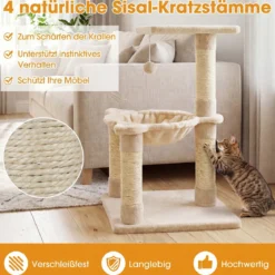 64cm Kratzbaum Aussichtsplatz Hängematte Sisal Kratzstämme Ball Kletterplattformen Beige