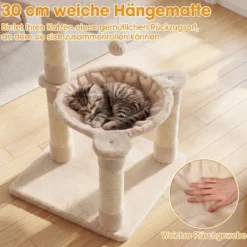 64cm Kratzbaum Aussichtsplatz Hängematte Sisal Kratzstämme Ball Kletterplattformen Beige