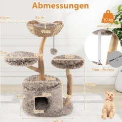 105cm Kratzbaum Holz Katzenbaum mit Katzenhöhle 2 Plüschsitzflächen Korb Kratzpfosten