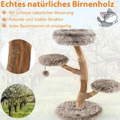 90 cm Kratzbaum Holz Katzenbaum mit 4 Plüschsitzflächen Ball & Kratzpfosten aus Jute