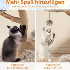 90 cm Kratzbaum Holz Katzenbaum mit 4 Plüschsitzflächen Ball & Kratzpfosten aus Jute