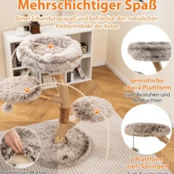 90 cm Kratzbaum Holz Katzenbaum mit 4 Plüschsitzflächen Ball & Kratzpfosten aus Jute