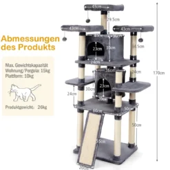170cm Kratzbaum Kletterbaum Katzenbaum Katzenkratzbaum Kratzmöbel Kratzstämme Höhle mit Spielbälle