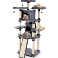 170cm Kratzbaum Kletterbaum Katzenbaum Katzenkratzbaum Kratzmöbel Kratzstämme Höhle mit Spielbälle