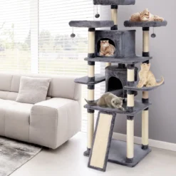 170cm Kratzbaum Kletterbaum Katzenbaum Katzenkratzbaum Kratzmöbel Kratzstämme Höhle mit Spielbälle
