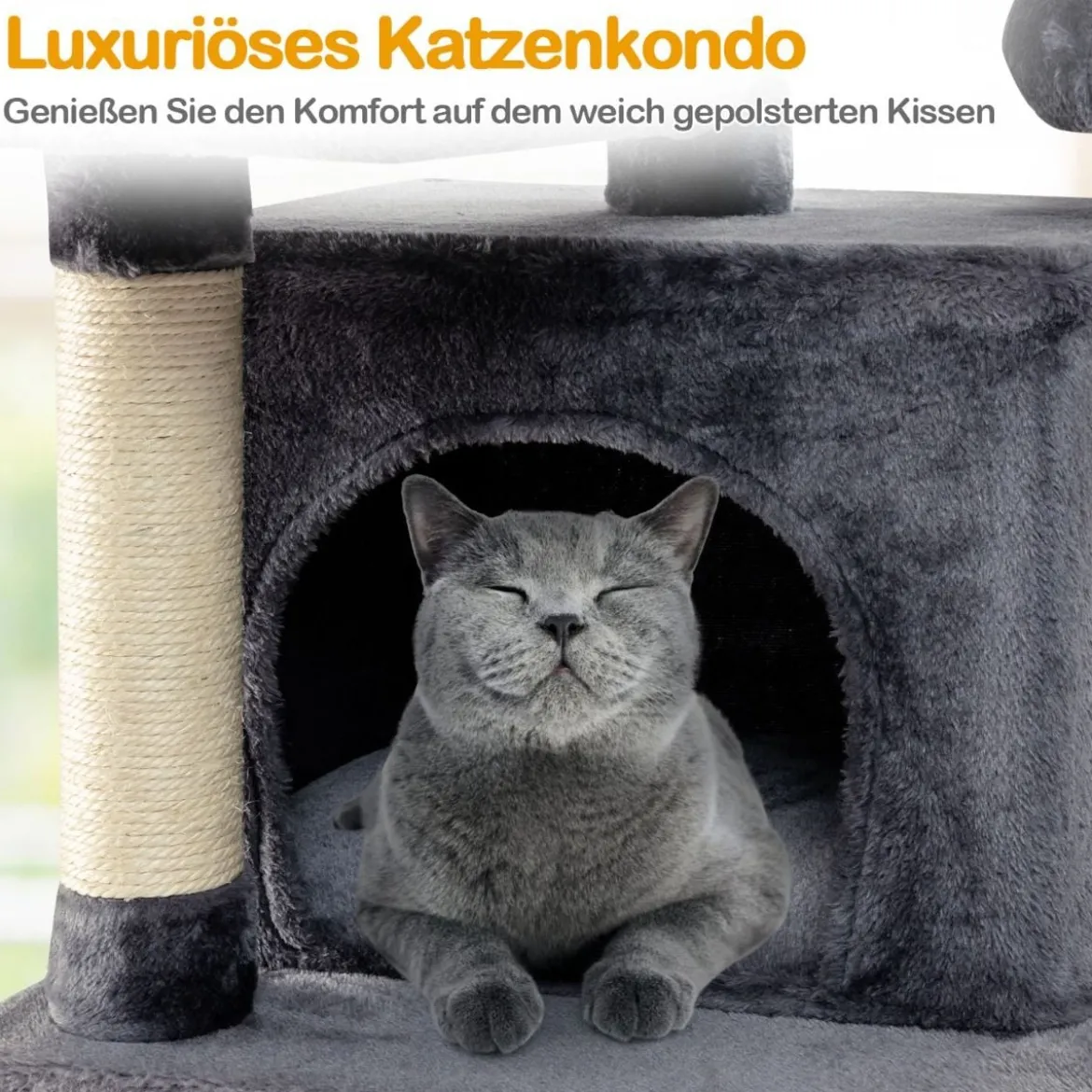 170cm Kratzbaum Kletterbaum Katzenbaum Katzenkratzbaum Kratzmöbel Kratzstämme Höhle mit Spielbälle