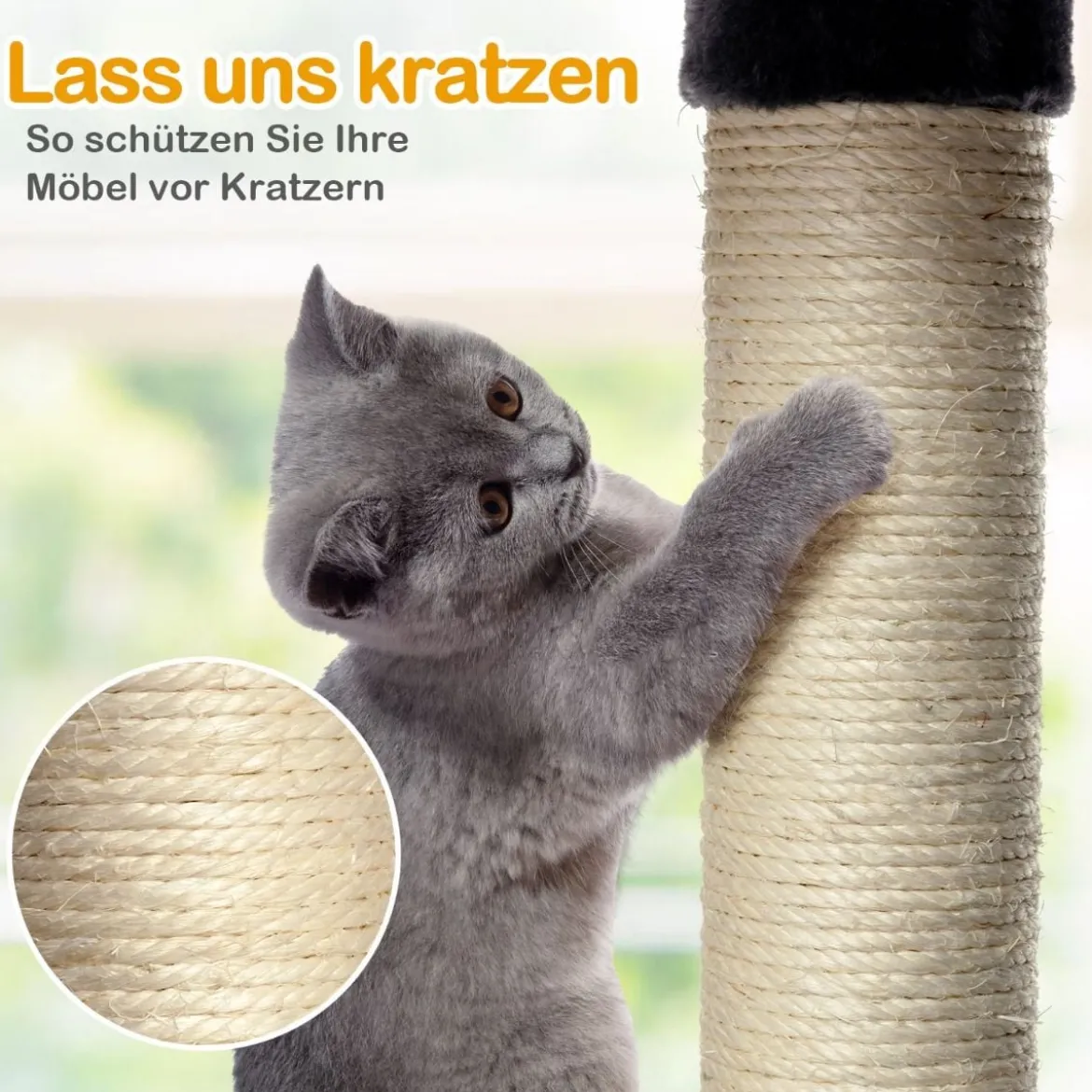 170cm Kratzbaum Kletterbaum Katzenbaum Katzenkratzbaum Kratzmöbel Kratzstämme Höhle mit Spielbälle
