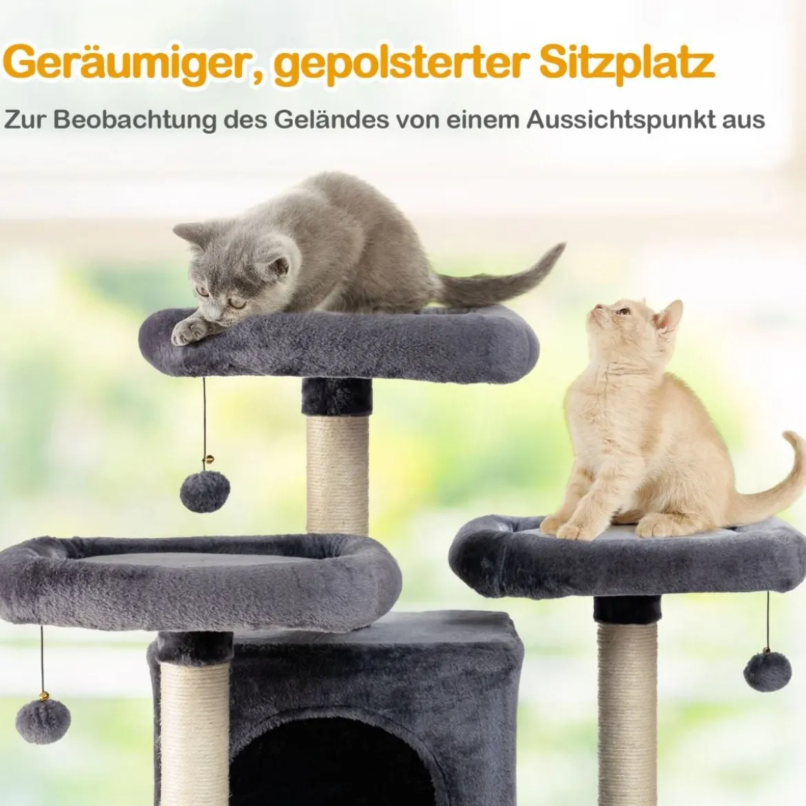 170cm Kratzbaum Kletterbaum Katzenbaum Katzenkratzbaum Kratzmöbel Kratzstämme Höhle mit Spielbälle