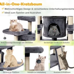 170cm Kratzbaum Kletterbaum Katzenbaum Katzenkratzbaum Kratzmöbel Kratzstämme Höhle mit Spielbälle