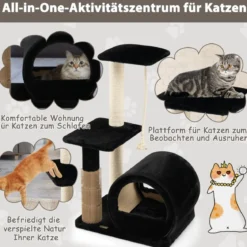 92 cm Kratzbaum mit Höhle & Kratzbrett & Pflegebürste & Ball & Plüschsitz Schwarz