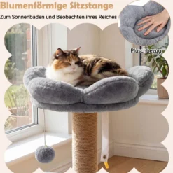 96 cm Kratzbaum mit Katzenhöhle & Plattform & Bett & 2 Bällen Katzenturm Katzenkratzbaum Grau