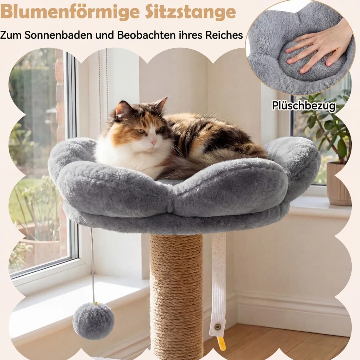 96 cm Kratzbaum mit Katzenhöhle & Plattform & Bett & 2 Bällen Katzenturm Katzenkratzbaum Grau