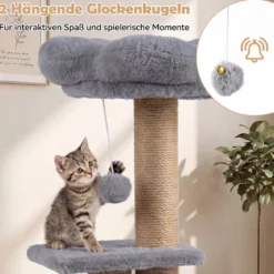 96 cm Kratzbaum mit Katzenhöhle & Plattform & Bett & 2 Bällen Katzenturm Katzenkratzbaum Grau